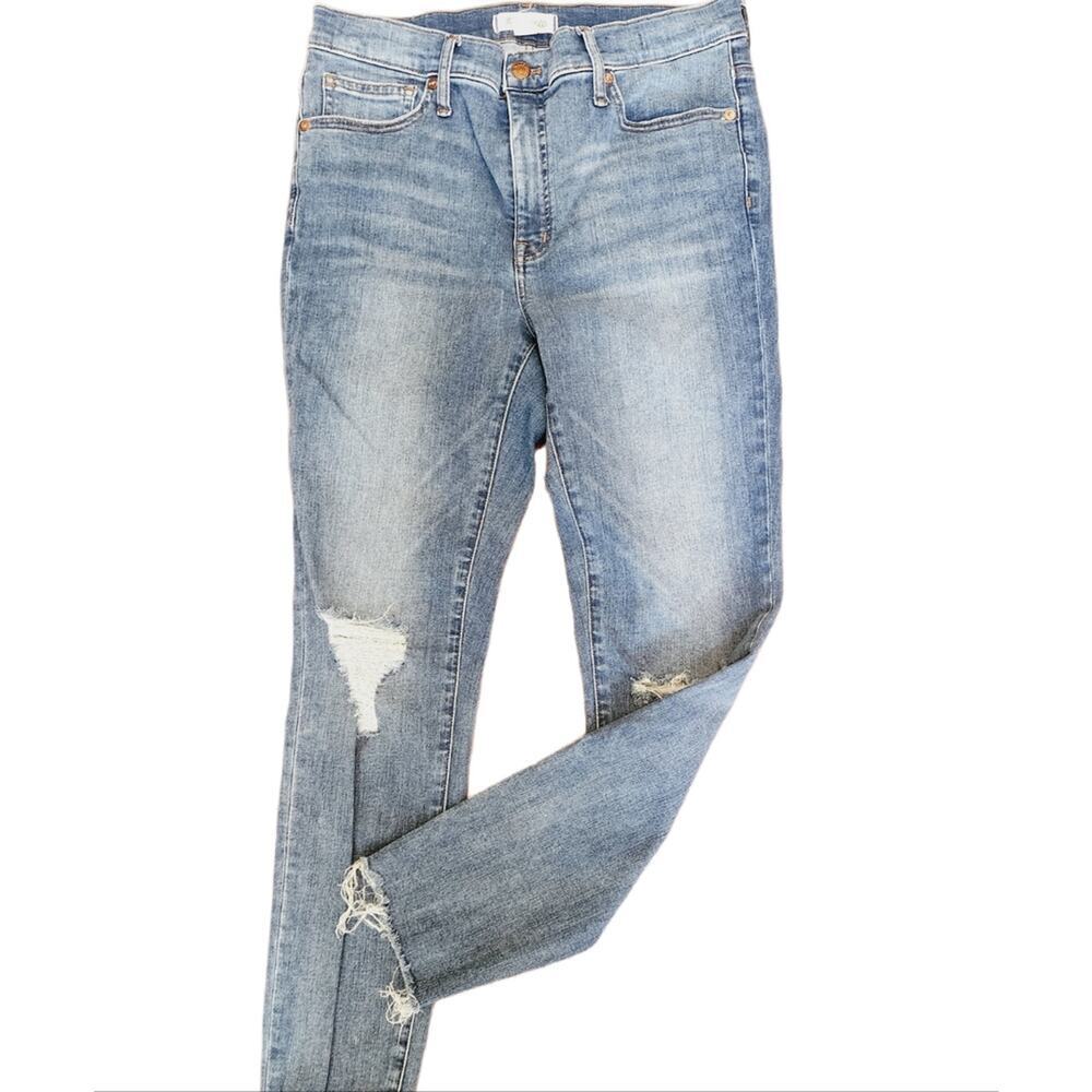 MADEWELL MID RISE MED WASH SKINNEY DISTRESSED RAW HEM JEANS SIZE 30